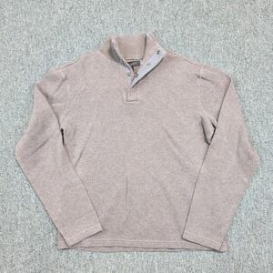 Lachlan Classic Mock Neck Snap Button Sweater Medium Taupe Brown Cotton Knit